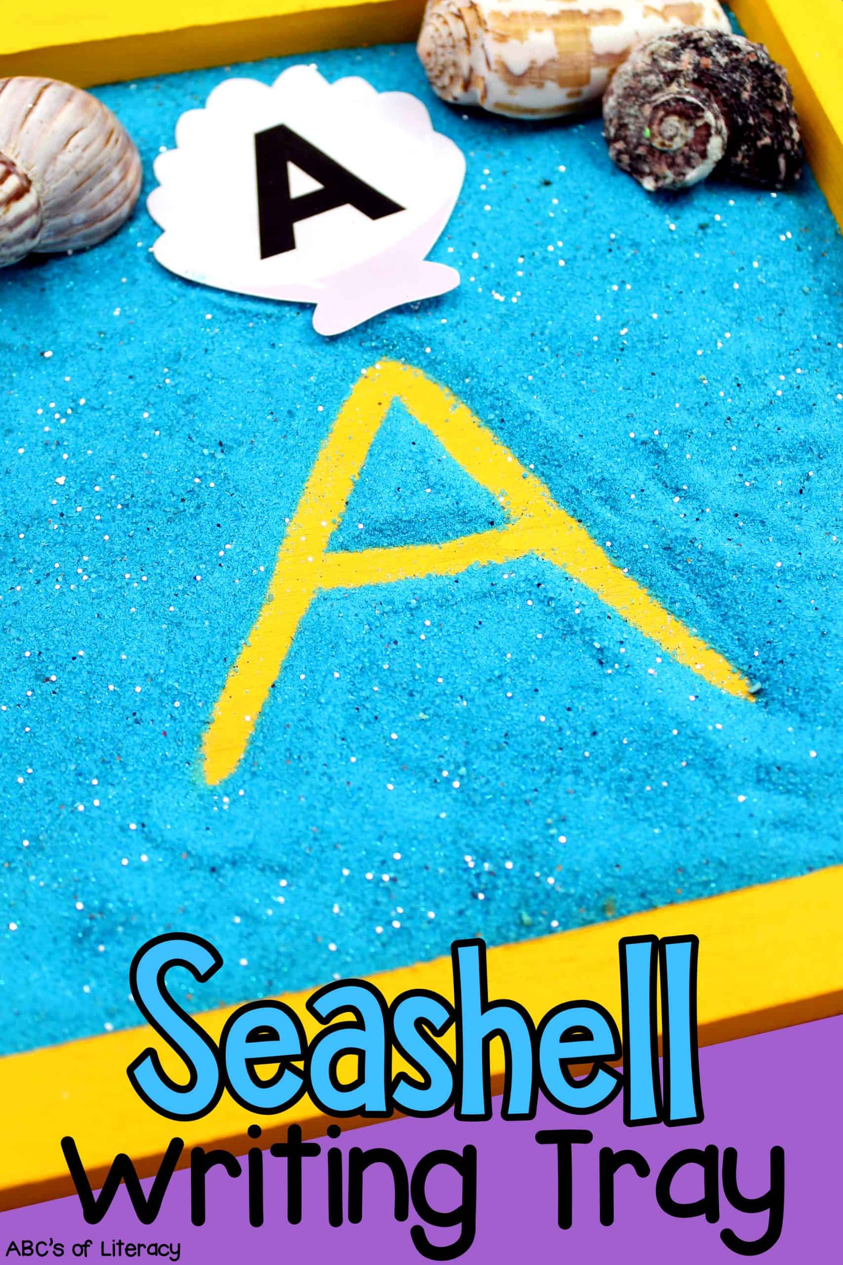 This Seashell Alphabet Writing Tray is a fun way to practice letter formation and writing. Kids will develop and strengthen their fine motor skills. Seashell Alphabet Writing Tray