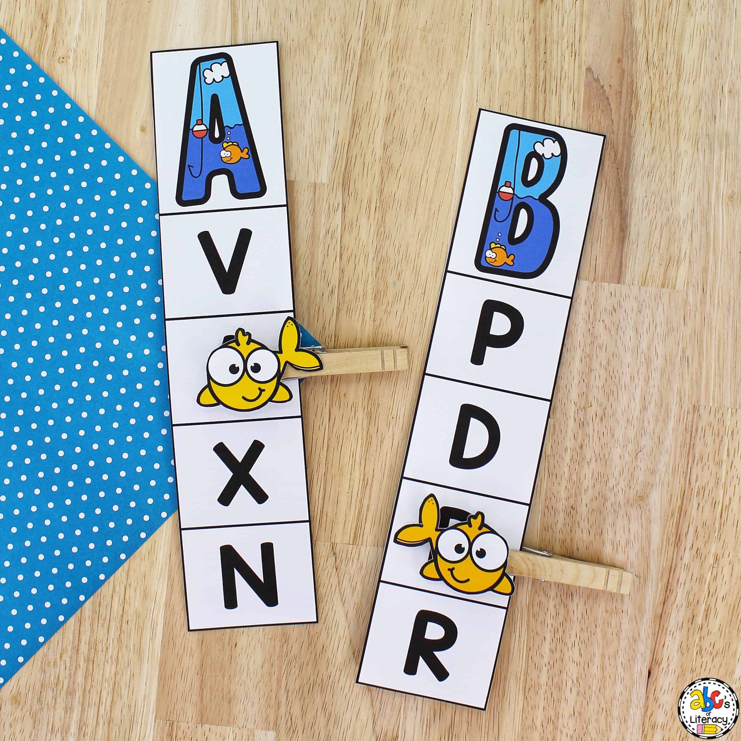 Your preschoolers are going to get "hooked" on learning the ABC's with these free printable Fishing Alphabet Clip Cards! Letter Clip Cards