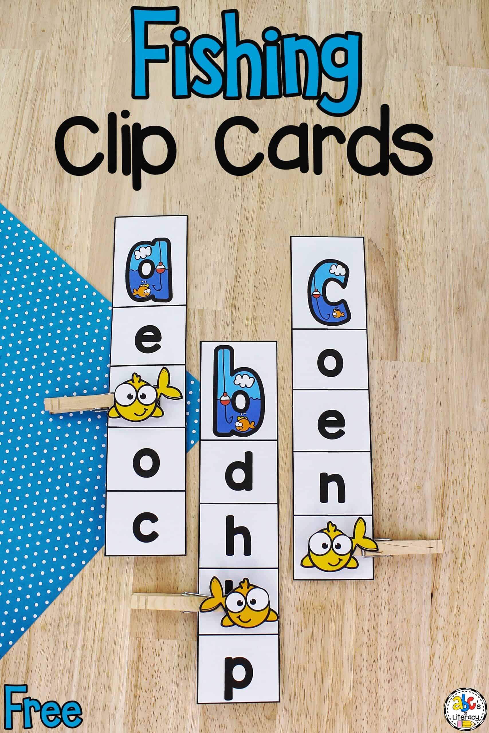 Your preschoolers are going to get "hooked" on learning the ABC's with these free printable Fishing Alphabet Clip Cards! Alphabet Clip Cards