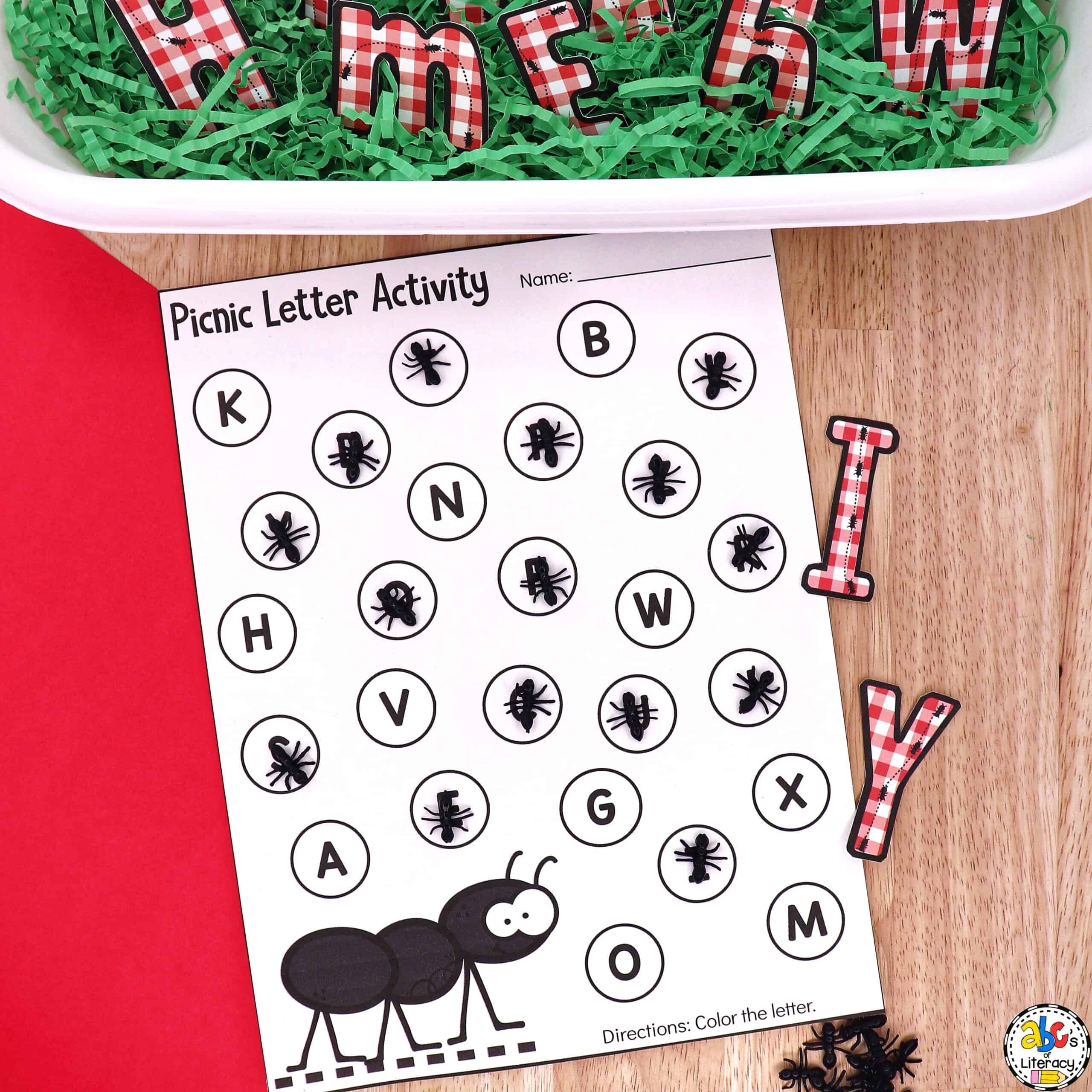 Spring Picnic Alphabet Sensory Bin