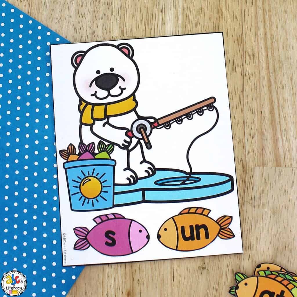 Free printable Polar Bear Onset & Rime Activity: letter sounds, building words & reading activities for beginning readers Reading Activities