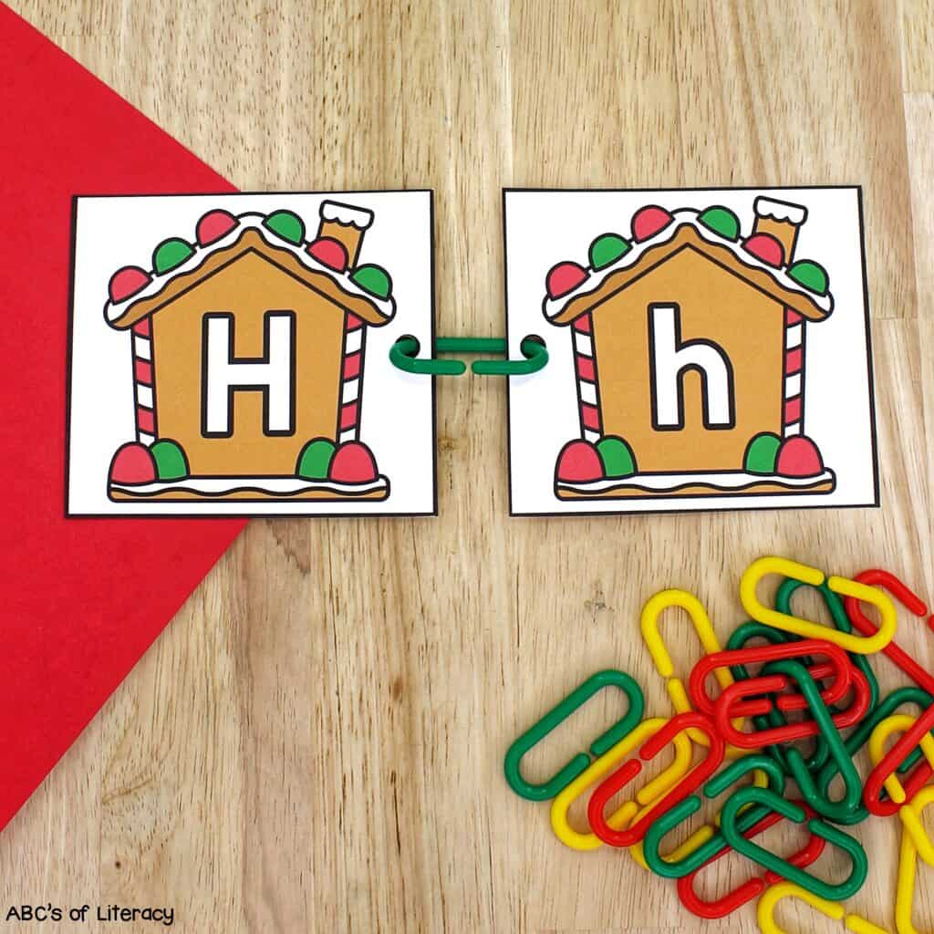 Free printable Gingerbread House Letter Matching Activity: Alphabet match | fine motor skills | ABC recognition for preschool Fine motor skills