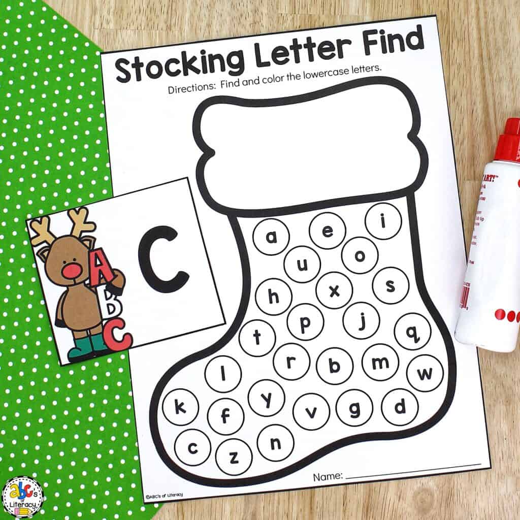 Free printable Christmas Stocking Letter Find Activity: Alphabet recognition | ABC identification | Letter search Letter Match Activity