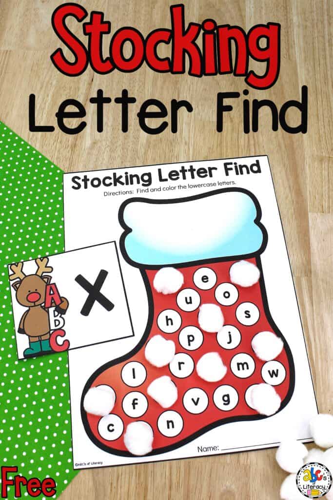 Free printable Christmas Stocking Letter Find Activity: Alphabet recognition | ABC identification | Letter search