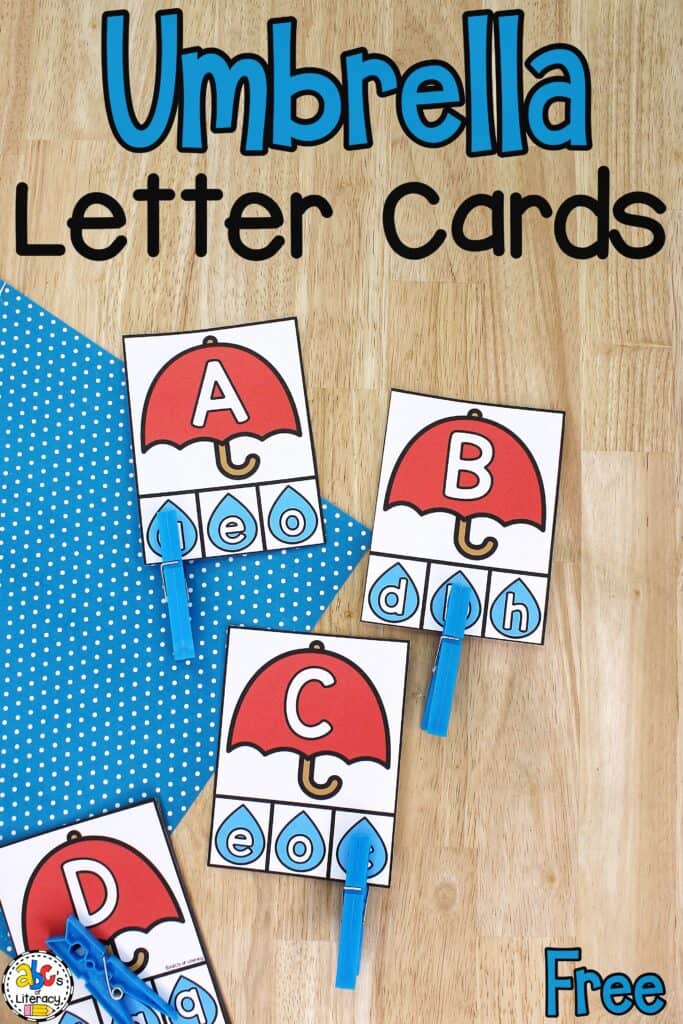 Free printable Umbrella Alphabet Clip Cards for preschool: Work on letter recognition, matching letters, fine motor skills, and more! alphabet activity