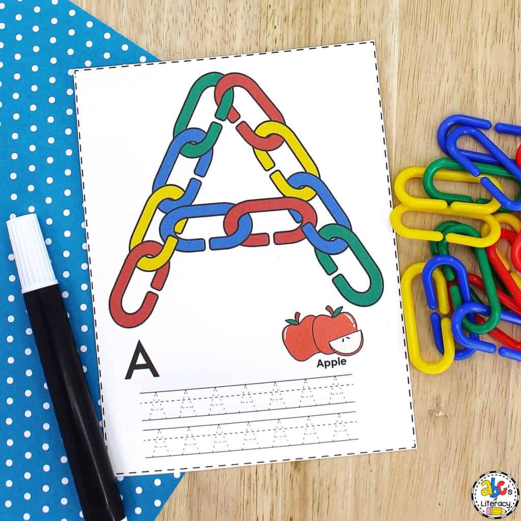 With these low-prep, free printable Link Capital Letter Mats, kids will work on letter recognition, letter tracing, and fine motor skills. Letter identification activity