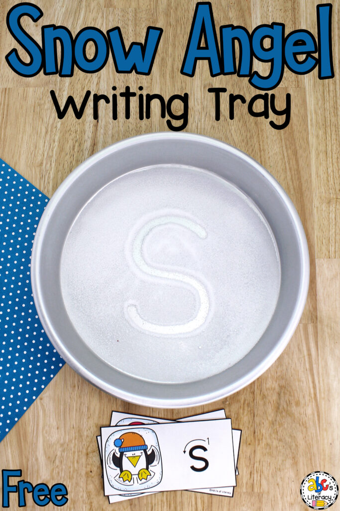 Snow Angel Alphabet Writing Tray: Practice writing strokes and capital & lowercase letter formation in this sensory activity Letter Recognition Activity